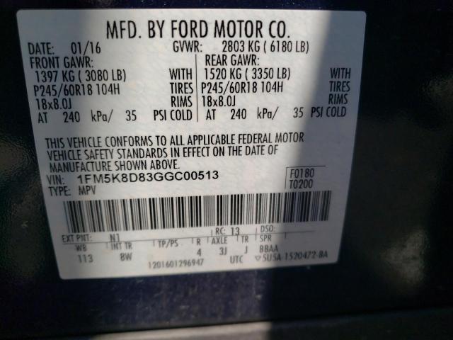 1FM5K8D83GGC00513 - 2016 FORD EXPLORER XLT أزرق صورة 13