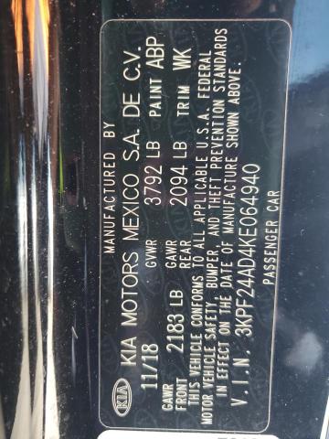 3KPF24AD4KE064940 - 2019 KIA FORTE FE BLACK photo 12