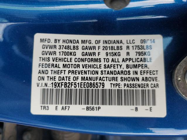 19XFB2F51EE086579 - 2014 HONDA CIVIC LX BLUE photo 13