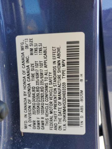 2HKRM4H53DH693559 - 2013 HONDA CR-V EX BLUE photo 13