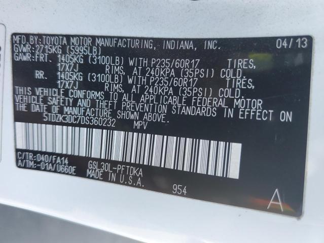 5TDZK3DC7DS360232 - 2013 TOYOTA SIENNA WHITE photo 14