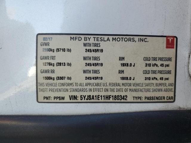 5YJSA1E11HF180342 - 2017 TESLA MODEL S WHITE photo 12