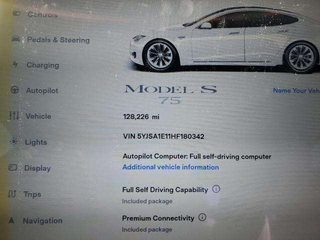 5YJSA1E11HF180342 - 2017 TESLA MODEL S Սպիտակ լուսանկար 9