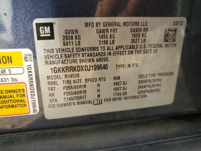 1GKKRRKDXDJ199646 - 2013 GMC ACADIA SLT-1 BLUE photo 12