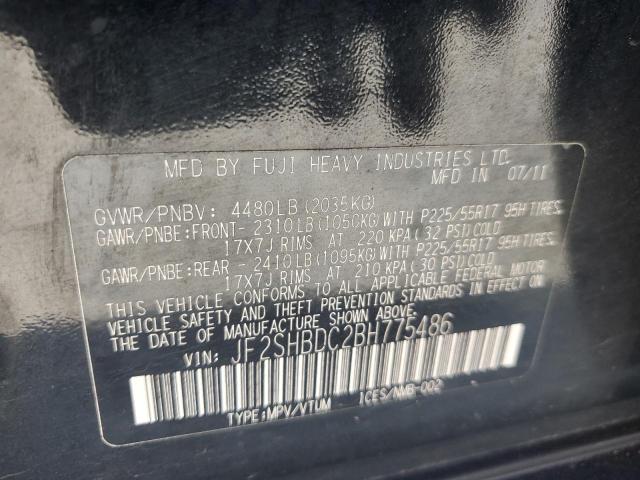 JF2SHBDC2BH775486 - 2011 SUBARU FORESTER 2.5X PREMIUM BLACK photo 12