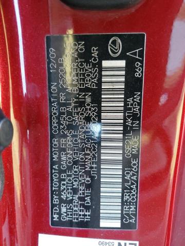 JTHFE2C21A2502931 - 2010 LEXUS IS 350 RED photo 12