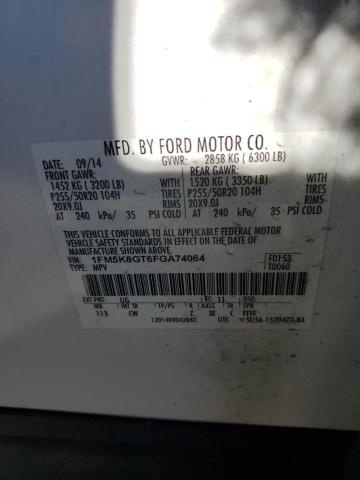 1FM5K8GT6FGA74064 - 2015 FORD EXPLORER SPORT WHITE photo 13