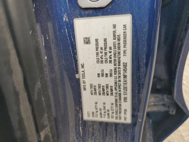 5YJ3E1EA1NF145482 - 2022 TESLA MODEL 3 蓝色 照片 12
