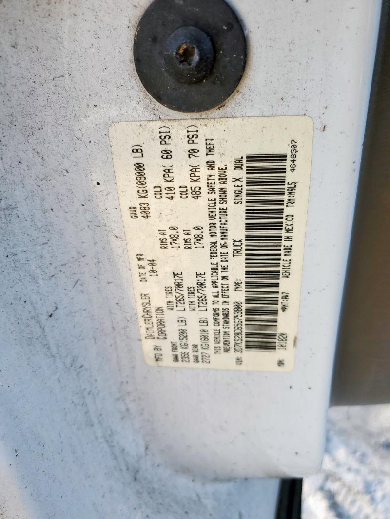 3D7KS28C65G753800 - 2005 DODGE RAM 2500 ST Ağ foto 10