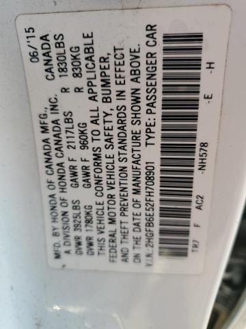 2HGFB6E52FH708901 - 2015 HONDA CIVIC SI WHITE photo 12