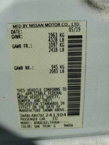 1N4BL4BV7KC241304 - 2019 NISSAN ALTIMA S 白色 照片 13