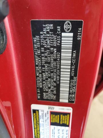 4T4BF3EK1AR054082 - 2010 TOYOTA CAMRY BASE 红色 照片 12