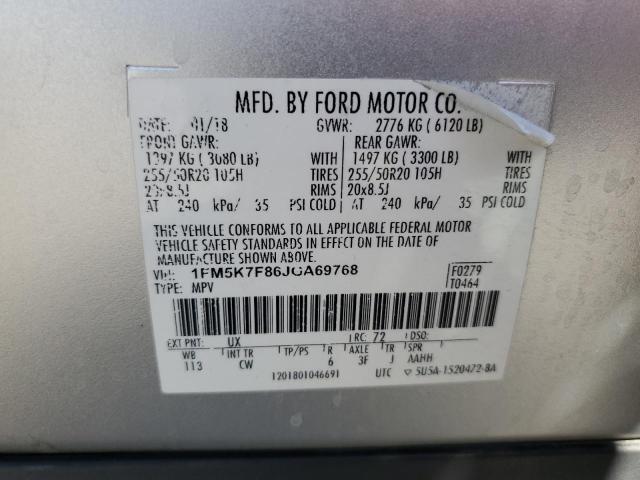1FM5K7F86JGA69768 - 2018 FORD EXPLORER LIMITED Silber Foto 13