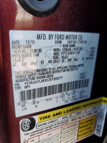 1FMJU1J5XCEF20217 - 2012 FORD EXPEDITION XLT Бордовый фото 13