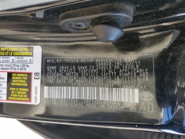2T1BU4EE6BC603617 - 2011 TOYOTA COROLLA BASE Czarny zdjęcie 12