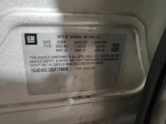 1G4G45G32GF174896 - 2016 BUICK LACROSSE SPORT TOURING SILVER photo 12