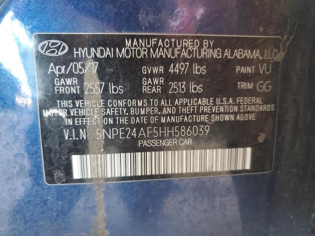 5NPE24AF5HH586039 - 2017 HYUNDAI SONATA SE BLUE photo 12