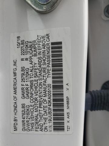 19UUB3F43KA005120 - 2019 ACURA TLX TECHNOLOGY Ақ фото 12