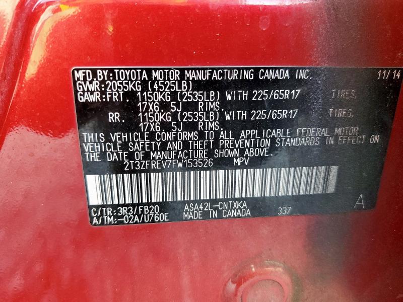 2T3ZFREV7FW153526 - 2015 TOYOTA RAV4 LE RED photo 14