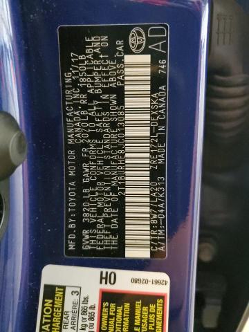 2T1BURHE8JC013085 - 2018 TOYOTA COROLLA L BLUE photo 12