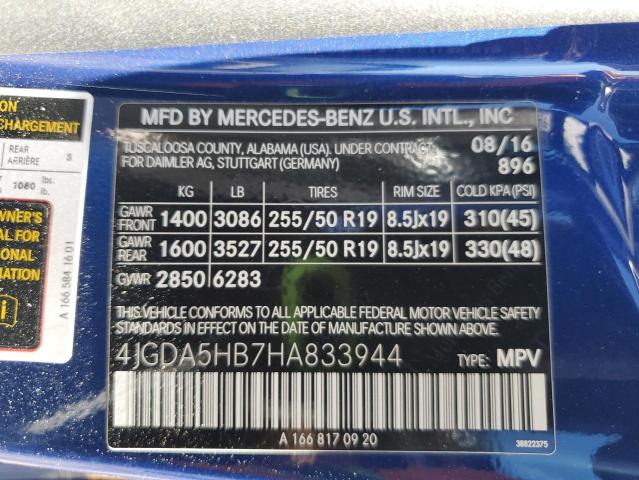 4JGDA5HB7HA833944 - 2017 MERCEDES-BENZ GLE 350 4MATIC BLUE photo 14