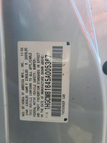 1HGCM81645A005367 - 2005 HONDA ACCORD EX SILVER photo 12