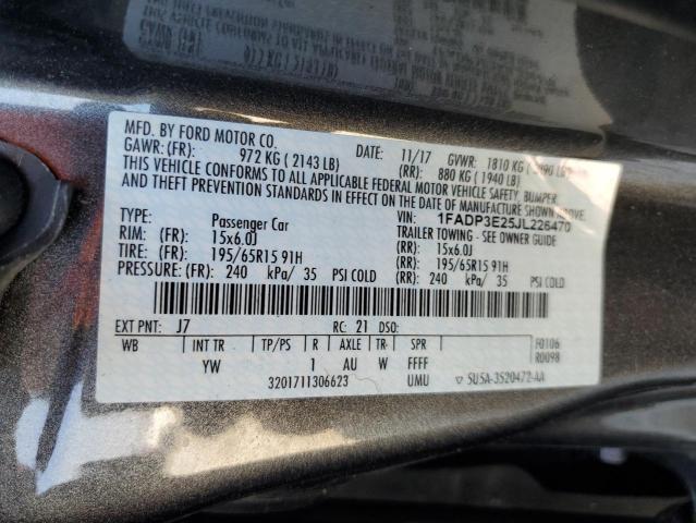 1FADP3E25JL226470 - 2018 FORD FOCUS S 灰色 照片 12