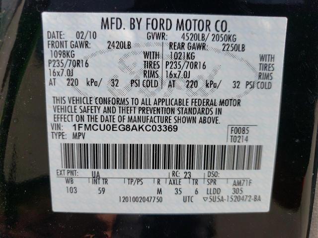 1FMCU0EG8AKC03369 - 2010 FORD ESCAPE LIMITED BLACK photo 13