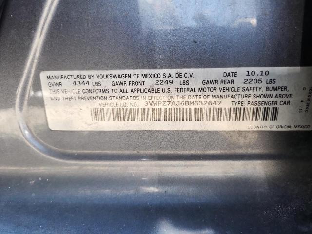 3VWPZ7AJ6BM632647 - 2011 VOLKSWAGEN JETTA S SILVER photo 12