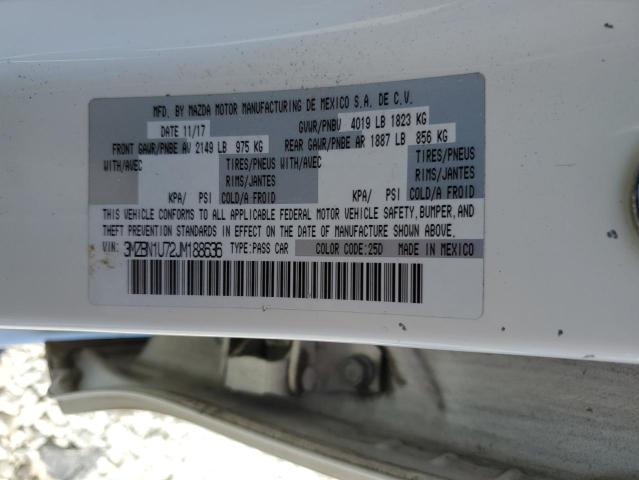 3MZBN1U72JM188636 - 2018 MAZDA 3 SPORT WHITE photo 12
