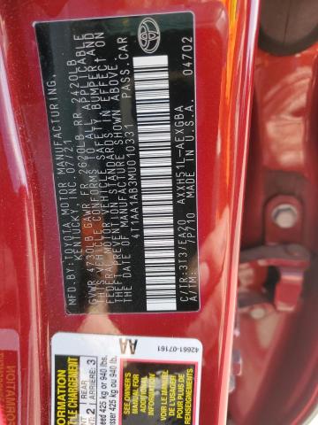 4T1AA1AB3MU010331 - 2021 TOYOTA AVALON XLE 红色 照片 13