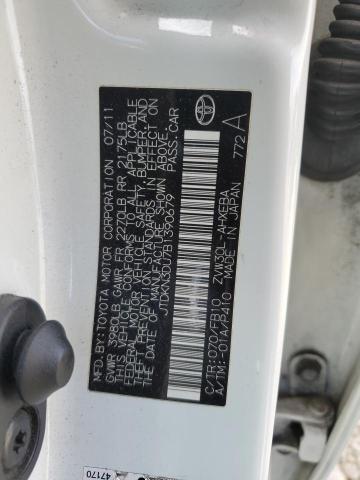 JTDKN3DU7B1390679 - 2011 TOYOTA PRIUS WHITE photo 12