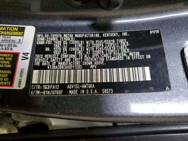 4T3BA3BB3AU011285 - 2010 TOYOTA VENZA GRAY photo 12