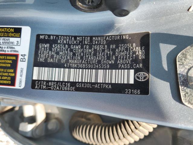 4T1BK36B59U345359 - 2009 TOYOTA AVALON XL BLUE photo 12