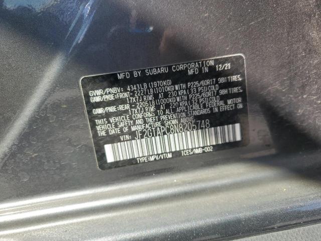 JF2GTAPC8N8205748 - 2022 SUBARU CROSSTREK PREMIUM GRAY photo 12