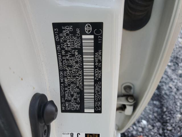 JTDKN3DU8D1727329 - 2013 TOYOTA PRIUS თეთრი ფოტო 12