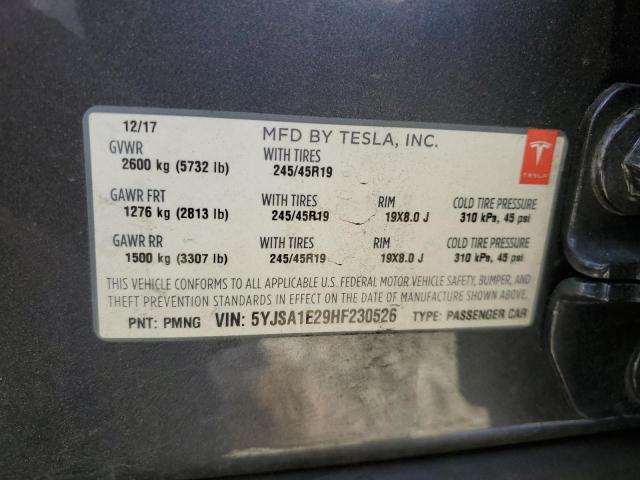 5YJSA1E29HF230526 - 2017 TESLA MODEL S رمادي صورة 12