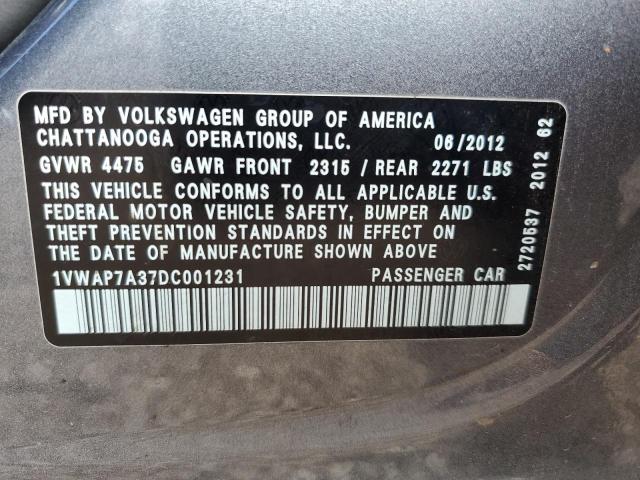 1VWAP7A37DC001231 - 2013 VOLKSWAGEN PASSAT S Gris foto 12