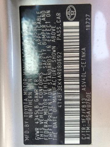 4T4BF3EK4AR080692 - 2010 TOYOTA CAMRY BASE SILVER photo 12