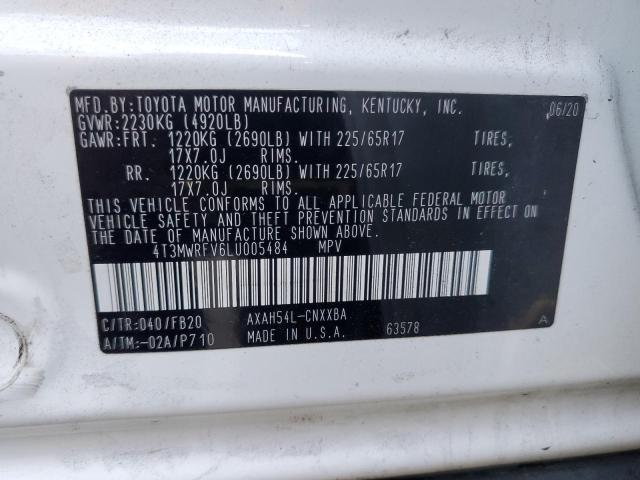 4T3MWRFV6LU005484 - 2020 TOYOTA RAV4 LE WHITE photo 13