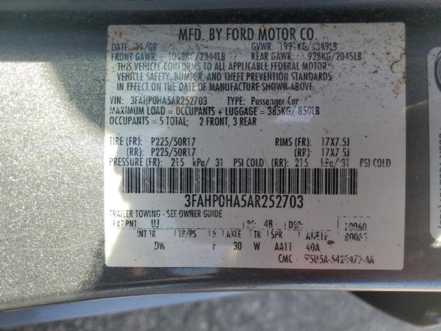 3FAHP0HA5AR252703 - 2010 FORD FUSION SE GRAY photo 12