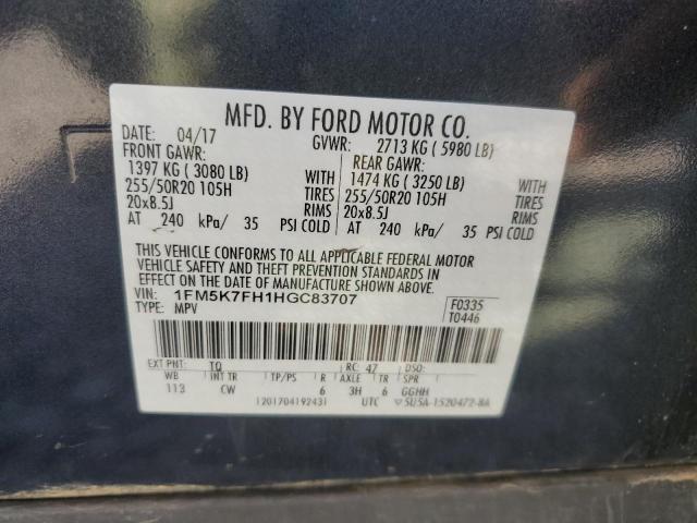 1FM5K7FH1HGC83707 - 2017 FORD EXPLORER LIMITED შავი ფოტო 13