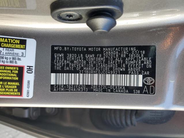 2T1BURHE0JC049921 - 2018 TOYOTA COROLLA L 灰色 照片 12