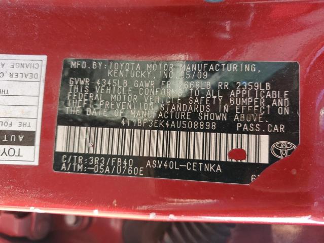 4T1BF3EK4AU508898 - 2010 TOYOTA CAMRY BASE RED photo 13