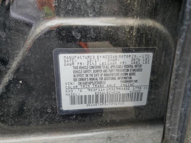 3N1AB7AP5JY246510 - 2018 NISSAN SENTRA S 黑色 照片 12