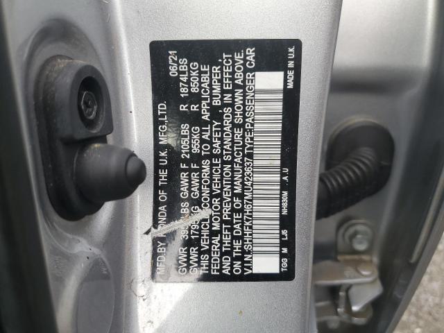 SHHFK7H67MU423637 - 2021 HONDA CIVIC EX SILVER photo 12