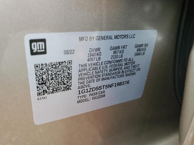 1G1ZD5ST5NF198376 - 2022 CHEVROLET MALIBU LT CREAM photo 12