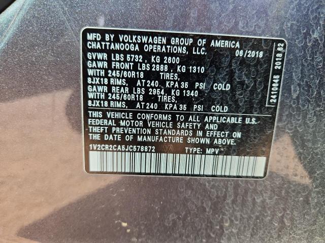 1V2CR2CA5JC578872 - 2018 VOLKSWAGEN ATLAS SE Gris foto 13