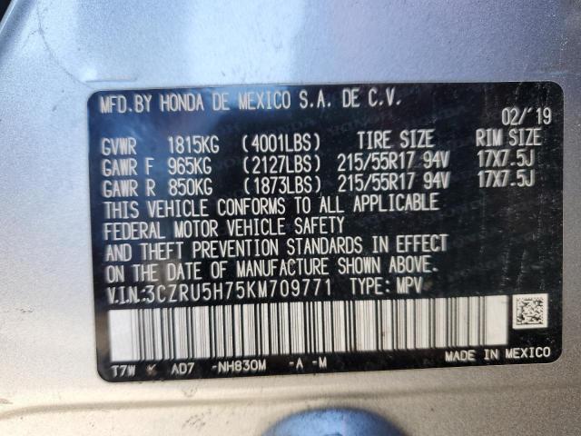 3CZRU5H75KM709771 - 2019 HONDA HR-V EXL SILVER photo 14