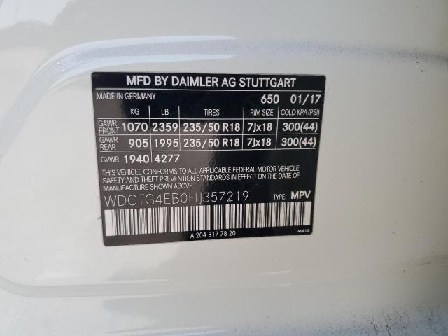 WDCTG4EB0HJ357219 - 2017 MERCEDES-BENZ GLA 250 Ақ фото 12